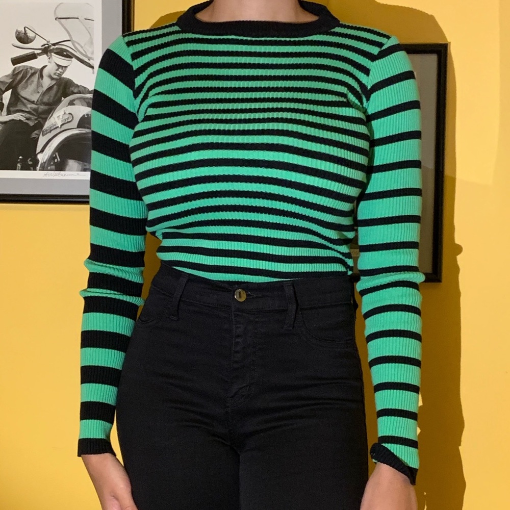 Verge Girl Black & Green Striped Crop Top